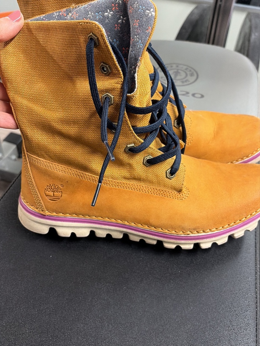 Timberland Earthkeepers Canvas Tall Boots Wheat Nubuck Pink Stripe Floral Lining